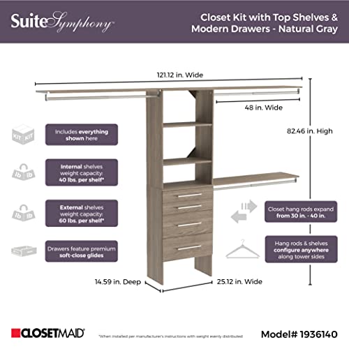 Closetmaid 1936140 Suitesymphony Modern 25-Inch Closet Organizer With Shelves And 4-Drawers, Natural Gray #TOP2
