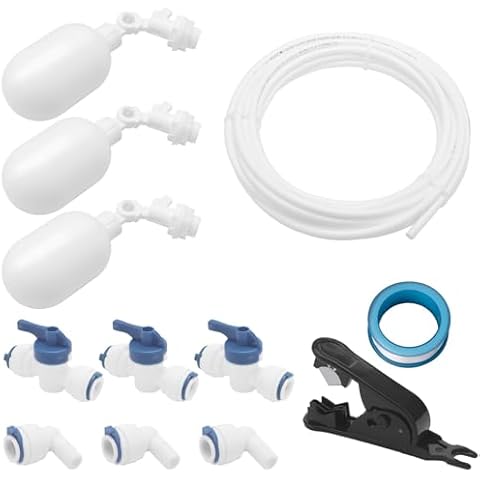 Pxyelec 3/8inch Tube Float Ball Valve Water Level Control, Adjustable Plastic Water Purifiers Float Valve Kit for Water tank Aquariums Aquaculture (Top Install) Cover