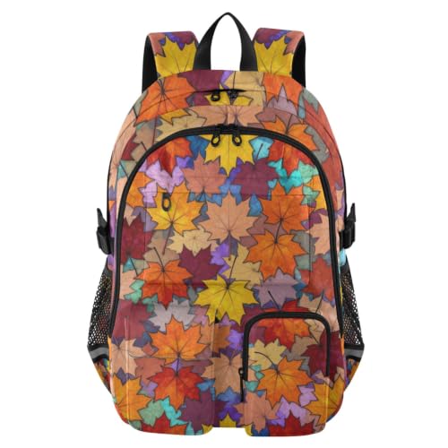 Mochila de diseño de hojas de arce otoñales con vidrieras para adolescentes