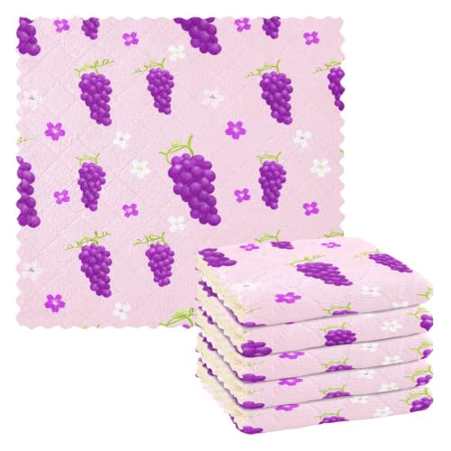 xigua BlackBerry Kitchen Dishcloths Set of 6, Ultra Absorbent Dish Rags, Fast Drying Reusable Cleaning Towels for Washing Dishes, 11x11 Inches