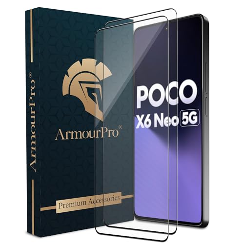 Image of ArmourPro Military Grade Gorilla Tempered Glass Compatible For Redmi Note 13 Pro Plus, Note 13 Pro and Poco X6 Neo (6.67 Inch) With Installation Kit | Edge To Edge Coverage | Black, Pack of 2