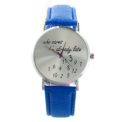 Jewelry Women Faux Leather Band "Who Cares" Style Wrist Watch,Colour:Coffee (Color : Sapphire Blue)
