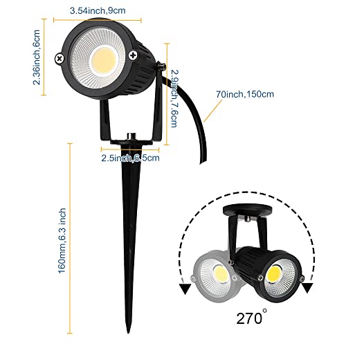 Eaglod 5W Led Spotlight Lamp, Indoor Spot Lights For Plants Uplights Accent Lighting,120V Landscape Lights Warm White Up Light 6Ft Cord With Us 3 Prong (2 Pack Base And Stake Included) #TOP5
