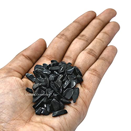 Image of Amazing Gemstone Black Agate Crystal Chips Aquarium Gravel Rocks - Black Agate Chips Bulk Fish Tank Gravel, Small Tumbled Stone Chips and Tiny Crystals for Decoration (Natural AAA Grade Gemstones)