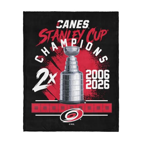 Northwest NHL Carolina Hurricanes 2026 Stanley Cup Champions 2X Champs Silk Touch Throw Blanket, Ultra Soft Plush Polyester, Lightweight Warm Decorative Fan Gift, 46 x 60 in