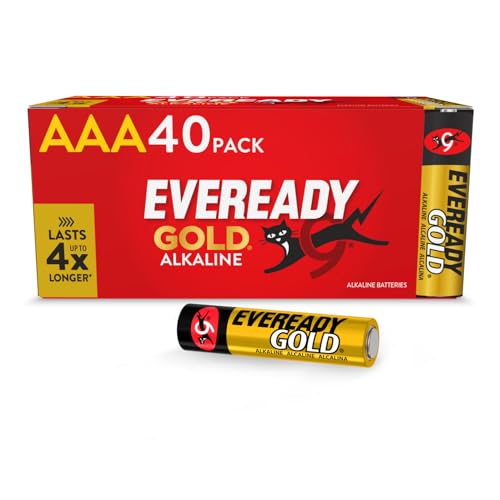 Eveready Guld alkaliska AAA-batterier 40-pack, hållbara trippel-A-batterier för hushållsapparater (Amazon Exclusive)