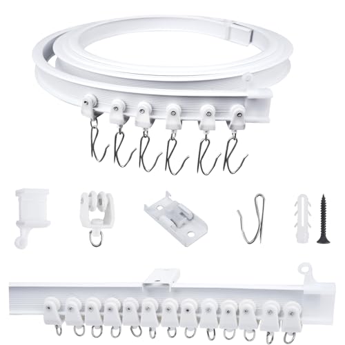 FOGAWA 3m Riel de cortina con 24 ganchos para cortinas, rieles para cortinas de techo, riel cortina flexible plegable, sistemas de cortina riel techo para cortina/ducha/separadore de ambientes,blanco