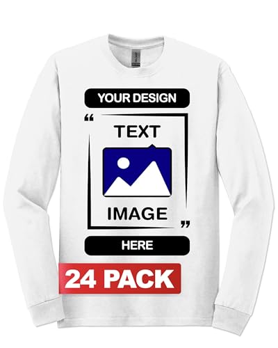 Image of Gildan Custom Long Sleeve T-Shirts - Personalized Heavy Cotton Crewneck Tee Unisex Men Women - Customize Image, Text & Photo
