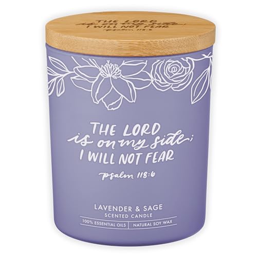 Christian Art Gifts Soy Wax Scented Candle: Lavender & Sage Scent Psalm 118:6 Bible Verse Pure Essential Oils 4.5 oz Up to 20 Hours Burn Time Glass Jar w/Bamboo Lid Encouragement Gift for Women