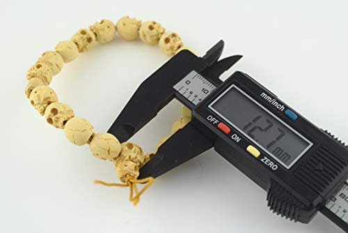 Kyoto Asahiya Japanese Boxwood (Tsuge) Skull Mens Wood Bracelet White Black Buxus Buddhist Juzu Prayer Beads Asian Rosary Handmade Crafts Bracelet Gifts (White) #TOP5