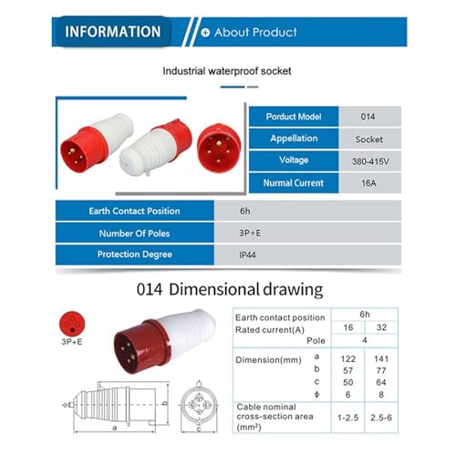 1PCS IP44 Waterproof Industrial Cable Connector - 16A 380V-415V Male Female Electrical Power Conditioning(314)