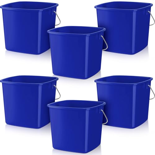 Image of Zhehao 6 Pcs 3 Quart Bucket for Cleaning Small Sanitizer Bucket for Restaurant Square Plastic Pail with Handles for Home, Offices, Commercial Use, Food Service(Dark Blue)
