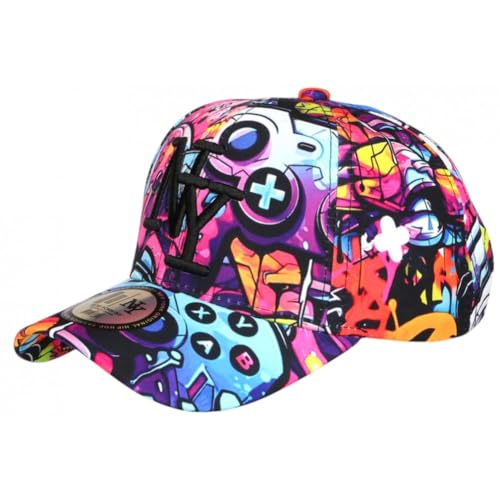 Casquette NY Enfant Bleue et Rose Graffiti Gaming Fashion 7 a 12 Ans - Taille Unique - Bleu