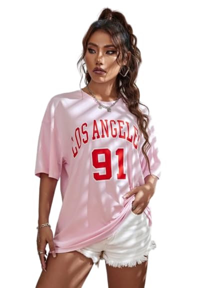 Image of CALM DOWN Round Neck Oversized Printed LA91 T-Shirt for Women
