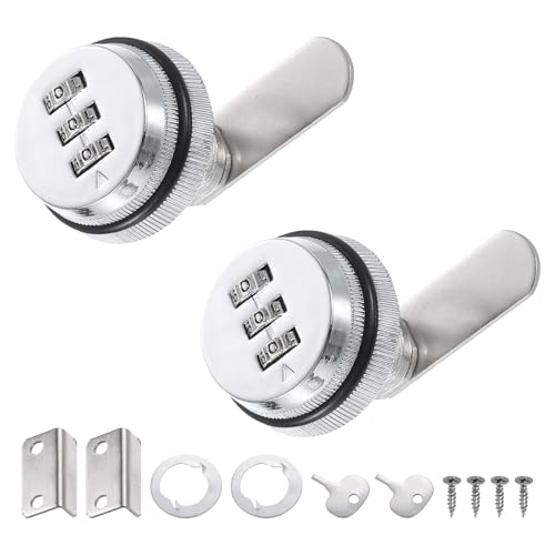 PATIKIL Cerradura de Combinación de Leva de 3/4, 2 Piezas de Cerraduras de Archivo con Combinación de Contraseña Cromado para Cajón de Madera de 0.2-0.5 de Grosor, Color Plata