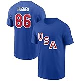 Jack Hughes Hockey USA T-Shirt Cotton Jersey #86 (US, Alpha, Large, Blue)