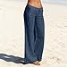 bawilom Cotton Linen Pants for Women Wide Leg Summer Flowy Palazzo Pants Beach Vacation Travel Trousers with Pockets Navy