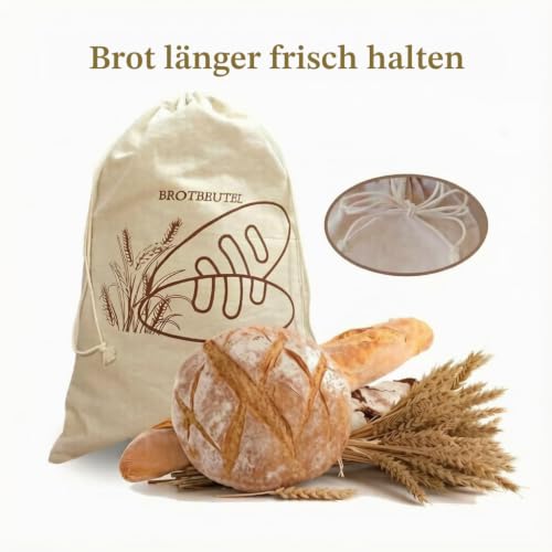 Foto von WECOLKIR Brotbeutel Leinen 3er Set wiederverwendbar 30x40cm Brot & Baguette
