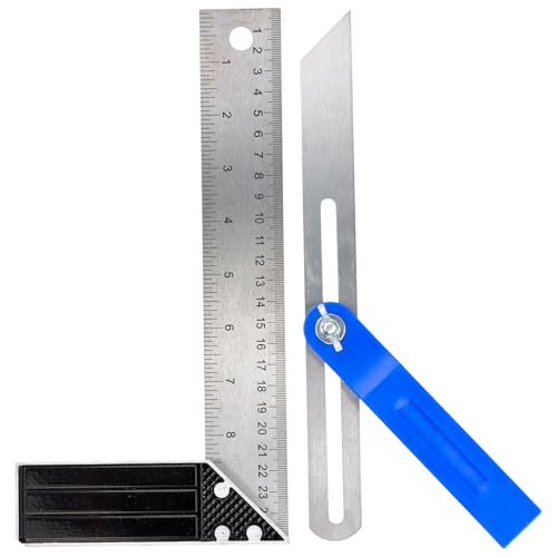 Set de Escuadra Metálica Multifuncional 10'/250mm, Falsa Escuadra y Transportador de Ángulos, Herramientas para Carpintería y Medición de Ángulos