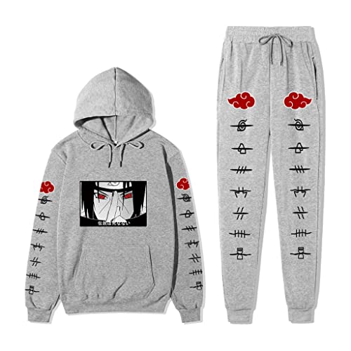 Naruto Manga Sweat à capuche Anime Uchiha Itachi Pull à col rond en polaire chaude Pantalon de survêtement Akatsuki Ensemble complet Hokage Hommes Femmes Garçons Filles Enfants, 13, S Cover