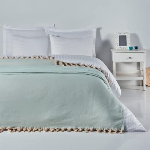 ElfRoutes Couvre-lit et Couvre-canapé - Très Grand Plaid (200 x 240 cm) 100% Coton - pour canapé, lit Double et Simple - Plaid Boho Decorative - Menthe Cover