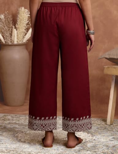 Image of Amazon Brand - Myx Women's Cotton Embroidered Palazzo Pants (Available in Plus Sizes)