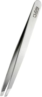 Rubis Switzerland Slanted Tip Tweezers - Precision Surgical Steel, Rust-Proof Eyebrow & Body Hair Remover, Silver
