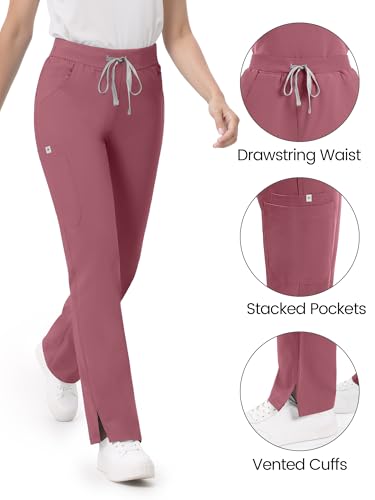 Image of Scrub Pants for Women - Straight Leg Medical Scrub Pants with 6 Pockets - Drawstring Soft Stretch Women Scrub Pant