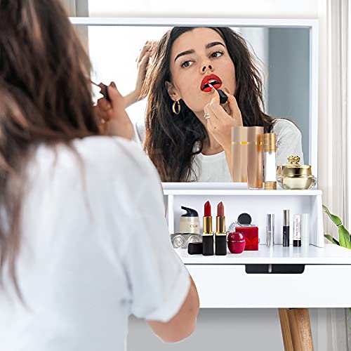 Organizedlife Makeup Vanity Table Desk With Rectangle Mirror,Dressing Table With Storage Drawers,Removable Mirror Vanity For Small Space,Bedroom Or Bathroom,Dresser Desk For Girls,Women,White #TOP4