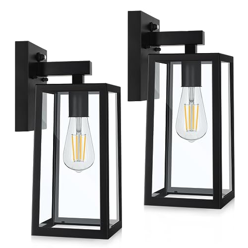 SHINE HAI Dusk to Dawn Outdoor Wall Lantern, Exterior Wall Sconce Fixture with E26 Base Socket, Waterproof Wall Mount Lights, Wall Lamp with Glass Shade for Porch, Garage, Doorway, 2 Pack