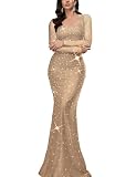 VOUIAO Women's Formal Evening Gown Elegant Rhinestone Long Prom Dress Wedding Guest Party Cocktail Bridesmaid Maxi Dress Beige XXL