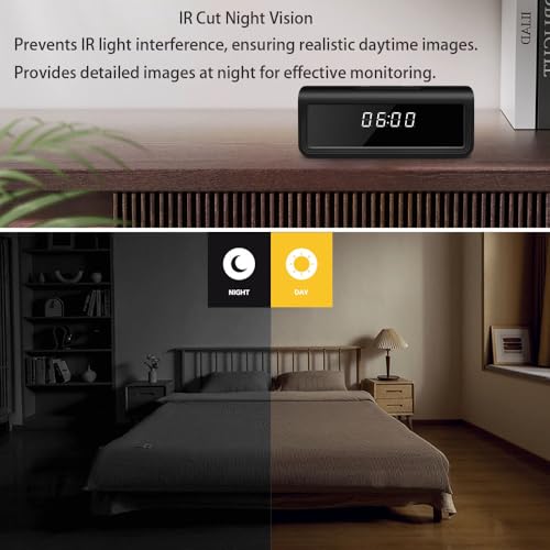 WAYMOON Câmera de vídeo com relógio Wi-Fi 4K – Dispositivo de segurança doméstica com visão noturna,