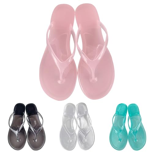 Ladies Summer Transparent Jelly Crystal Flat Bottom Toe Flip Flops Beach Sandal Slippers Womens Boot Slippers Size 62