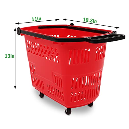 FAHKNS Red Shopping Carts with Wheels, 6PCS 35L Portable Shopping Baskets Set, Grocery Basket with Handles for Supermarket, Retail Store, Laundry by FAHKNS - Image 6