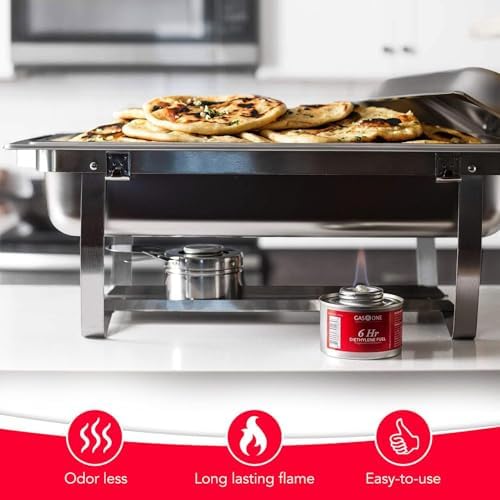 Gas One 12 Pack 6 Hour Chafing Fuel - Food Warmer for Chafing Dish Buffet Set - Reusable Liquid Safe Fuel With Wick & Lid Opener - 4