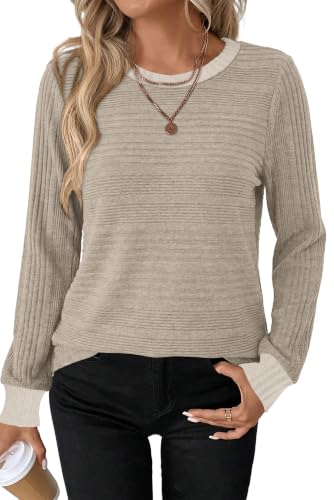 WIHOLL Womens Tops Fall Outfits Long Sleeve Shirts Winter Clothes Apricot S | Dressy Casual, Travel, Vacation, Cruise, Essentials, Teacher, School, 2026, Fashion, Cute, Tunic, Clothing, Comfort - image 3
