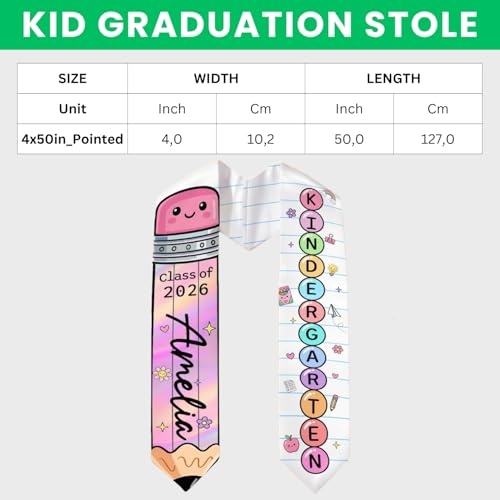 HD HANDICHI DESIGN Personalized Kids Graduation Stole Class of 2026, Custom Preschool Kindergarten Graduation Sash, Gift for Son Daughter Boys Girls