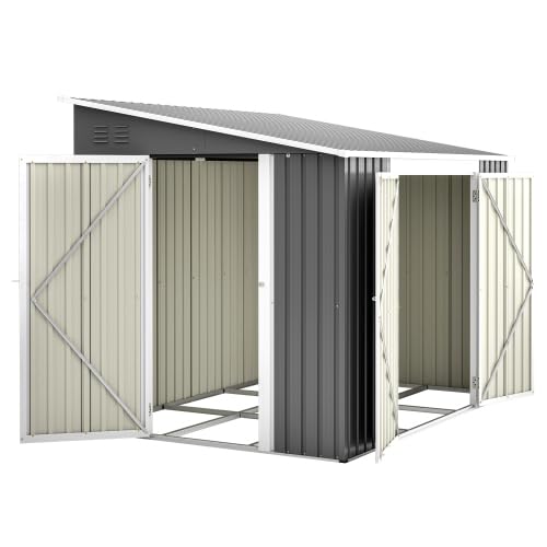Abri de jardin, abri à outils, abri à outils, en métal, 6 x 8 m, avec double porte et porte latérale, résistant aux intempéries, pour vélo, outils de jardin et poubelles, avec kit de sol
