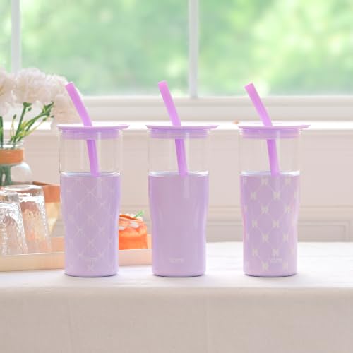 Image of YOME 20oz Elegant Purple Bow Insulated Glass Tumbler with Lid & Straw for Women Gift| Stainless Steel Iced Coffee Cup | Keep Drinks Cold |Cupholder Friendly |Ideal for Iced Coffee, Smoothies & Boba