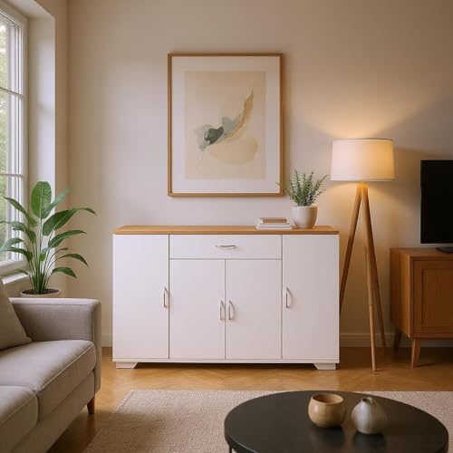 Meuble TV blanc compact avec rangement spacieux pour désencombrer le salon