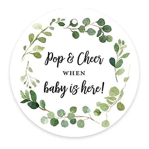 Baby Shower Mini Champagne Bottle Favor Tags (2.5" Round) - 24 Tags (Greenery) Cover