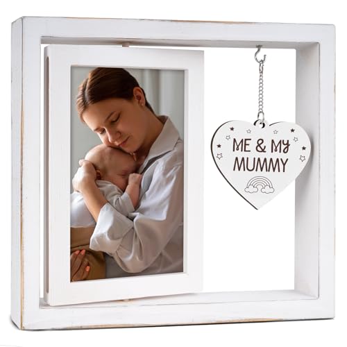New Mum Gifts Mum to Be Gifts for First Time Mums Mummy Presents for Women Baby Shower Mothers Day Christmas Pine Wood White Photo Frame Rotating