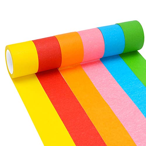 Aunifun 6 Pieces 2 Inches Colored Masking Tape Rainbow Masking Tape Labeling Tape Graphic Art Tape Roll For Fun Diy Arts Supplies Kit, 6 Colors #TOP3
