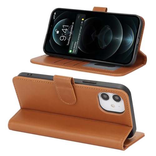 Image of for iPhone 12 Case Wallet with Card Holder,for iPhone 12 Pro Wallet Case for Women Men,PU Leather Shockproof Magnetic Buckle Stand Flip Phone Case-Brown