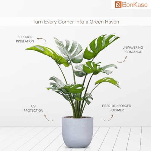 Image of BonKaso 16 inch White Pot - Tall, Durable & Lightweight Polymer Jaguar Round Planter for Indoor & Outdoor Use: Home, Office, Garden & Balcony (Gamla /Gamale)
