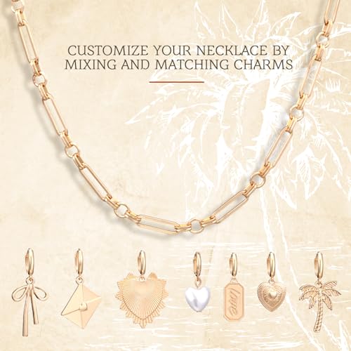 Quelay Gold Chunky Necklace Earrings Bracelet Set Gold Charms Necklace Paperclip Chain Bracelet Bow Earrings Jewelry Removable Charms with Pearl Heart for Women Bridesmaid Prom Wedding Friendship Gift4