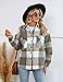 FindThy Women's Warm Sherpa Lined Fleece Plaid Flannel Shirt Jacket Button Down Fuzzy Shacket(0466-GreyKhaki-L-RD)