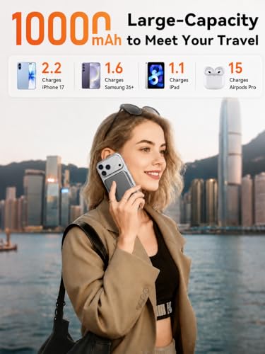 Image of Magnetic Portable Charger 10000mAh, Fast Charging MagSafe Battery Pack | 20W USB-C Fast Charging PowerBank with LED Display, Travel Essentials Wireless Charger for iPhone 17 /16 /15 /14 /13 /12, Gray
