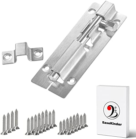 Barrel Bolt - Upgrade Door Bolt Slide Lock Latch with 28 Screws, Stainless Steel Sliding Bolts Latches Locks with Brushed Finish Surface to Defend Your Security, 4 Inches Medium-Size, Silver