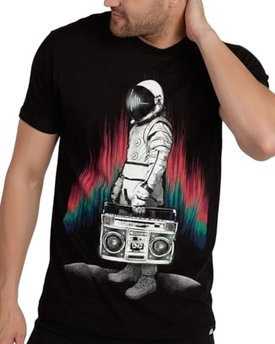 INTO THE AM Astro Blaster T-Shirt - Cool Space Design Tees for Men (Black, Large)